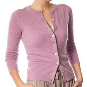 NWT! DongLi - 100% Cashmere Crew Neck Cardigan in Soft Mauve - Multiple Sizes